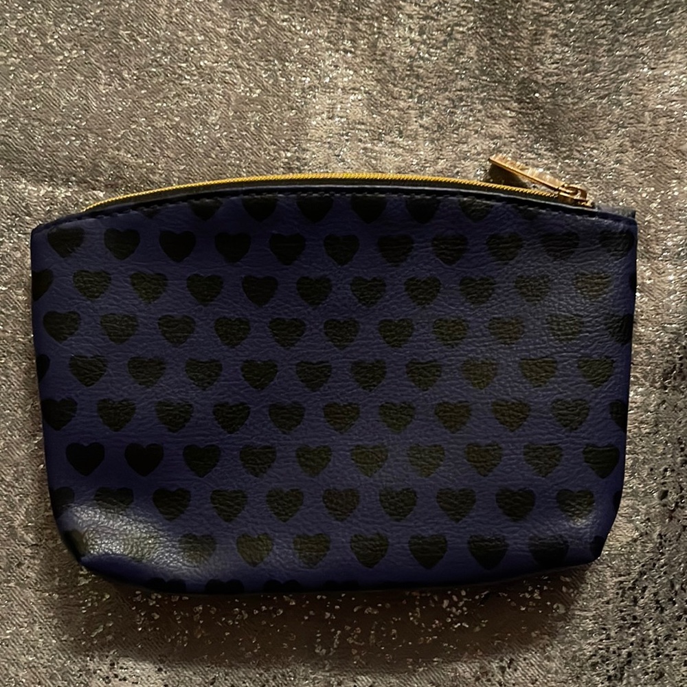 Blue with black hearts makeup bag